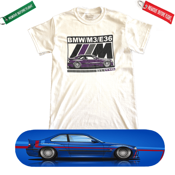 BMW E36 M3 Skateboard Deck and Premium T-shirt Bundle ++
