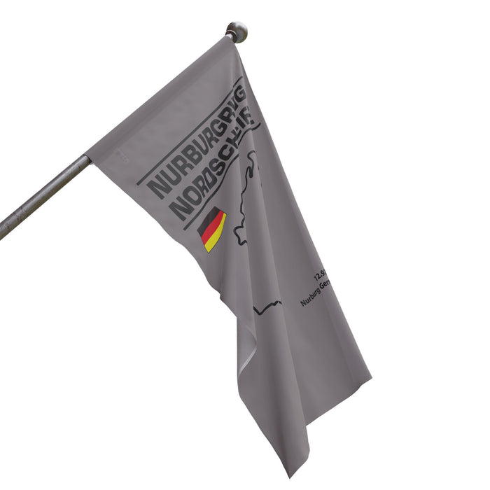 Nurburgring Nordschleife Flag – German Track Outline Racing Banner -- Gray