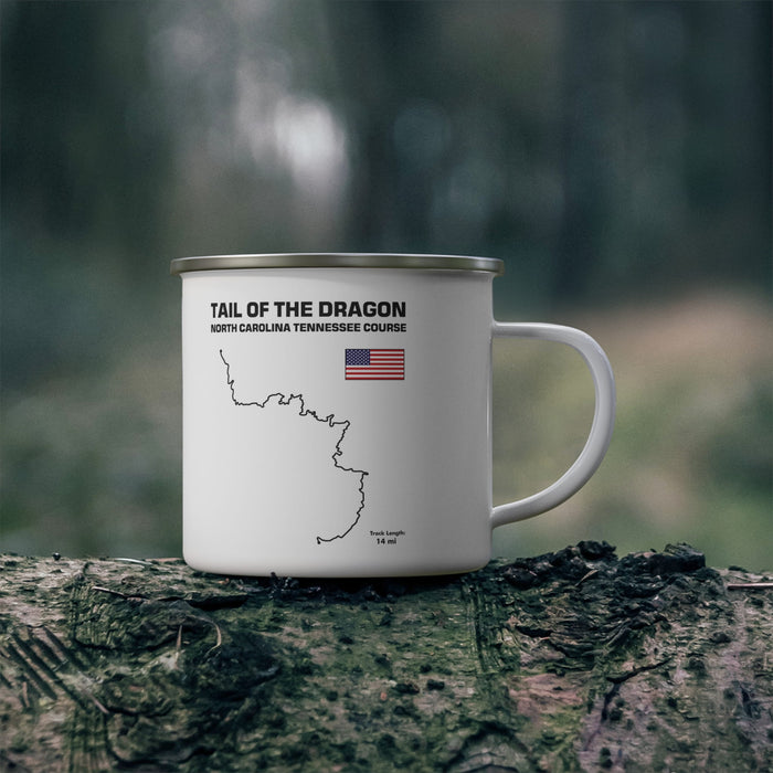 Tail of the Dragon Track Outline Enamel Camping Mug 12 ounces