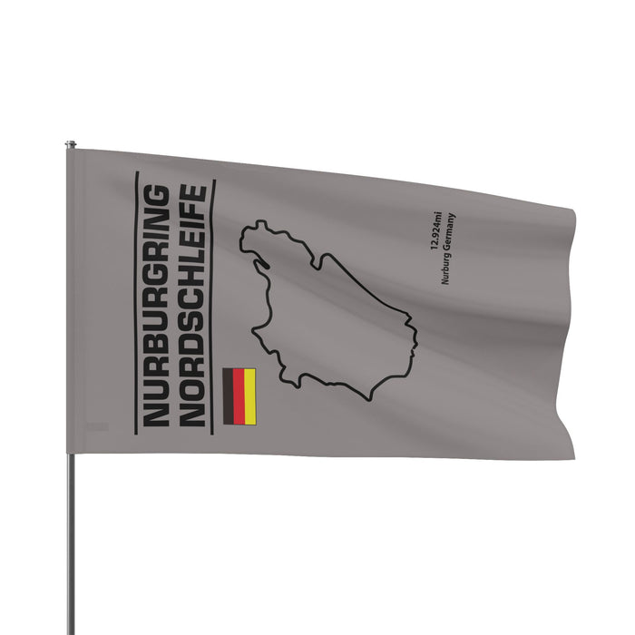Nurburgring Nordschleife Flag – German Track Outline Racing Banner -- Gray