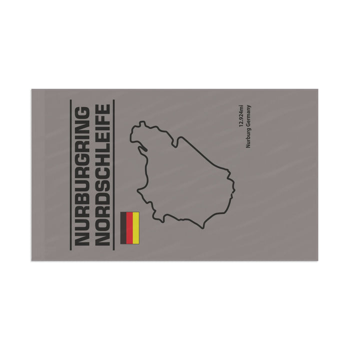 Nurburgring Nordschleife Flag – German Track Outline Racing Banner -- Gray