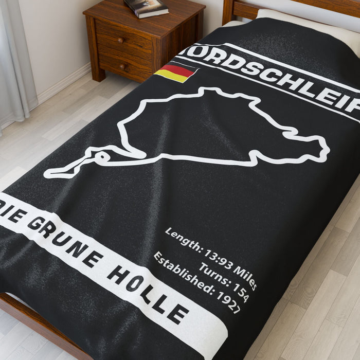 Nordschleife Track Outline Velveteen Plush Blanket — Stadium-Style Racing Throw