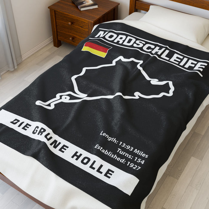 Nordschleife Track Outline Velveteen Plush Blanket — Stadium-Style Racing Throw