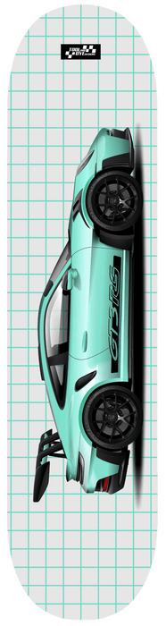 Car Art 992 GT3RS  Skateboard Deck 7-ply Hardrock Canadian Maple Mint Green V3