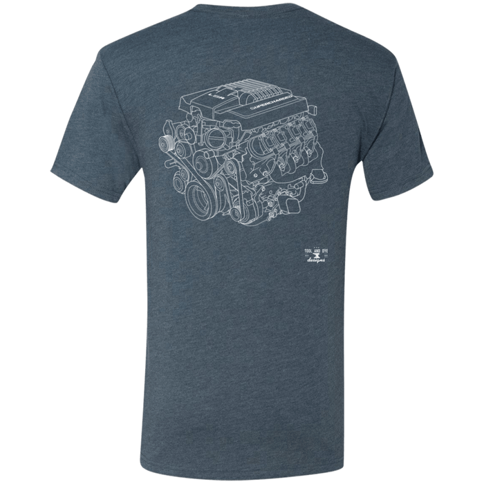 Supercharged LSA Engine Blueprint Series Tri-blend T-shirt Front Logo and Rear Print