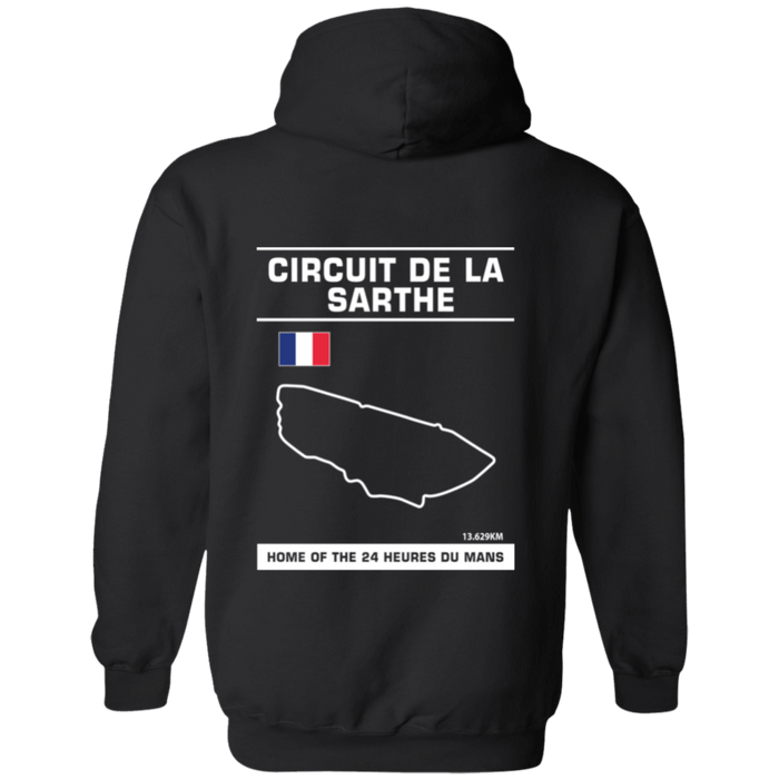 Circuit De La Sarthe 24 Heures Du Mans Track Outline Series Hoodie Front and Rear Print