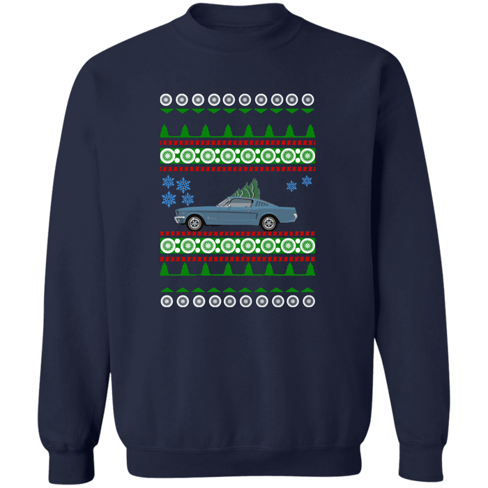 Ford Mustang 1965 Fastback Ugly Christmas Sweater Sweatshirt Blue Silver