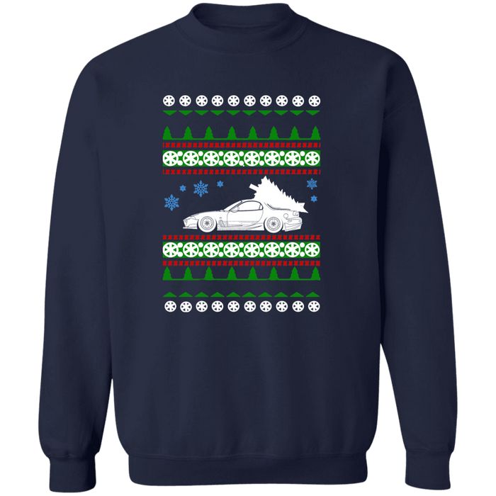 Mazda FD RX-7 3rd Gen Ugly Christmas Sweater Sweatshirt White Tree