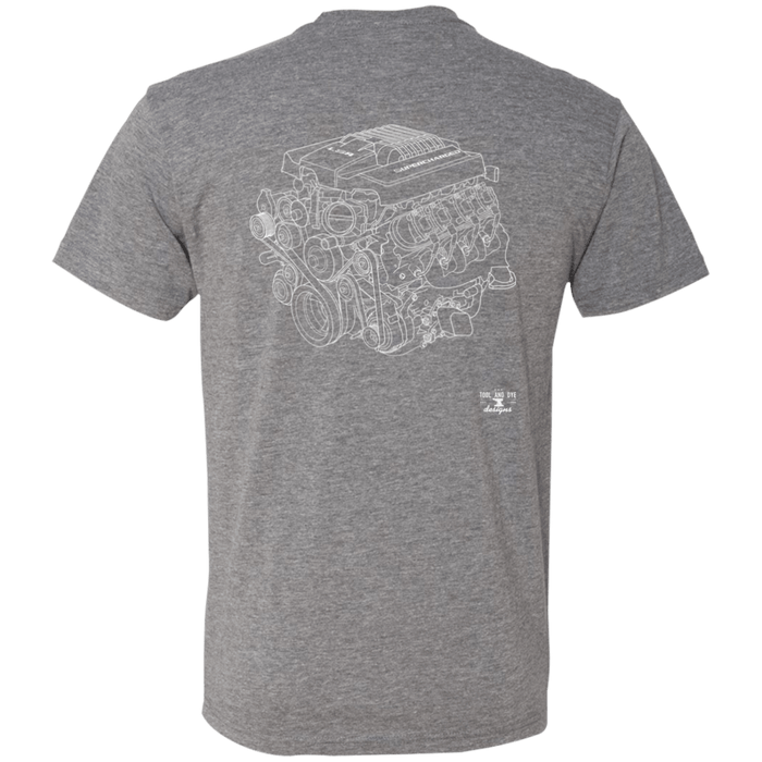 LSA Supercharged Engine Blueprint Series Tri-blend T-shirt front and rear print