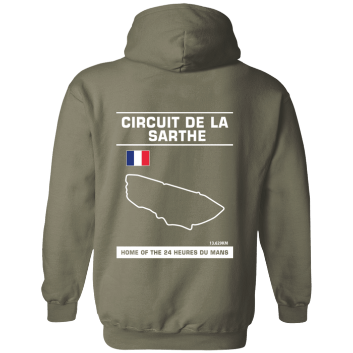 Circuit De La Sarthe 24 Heures Du Mans Track Outline Series Hoodie Front and Rear Print