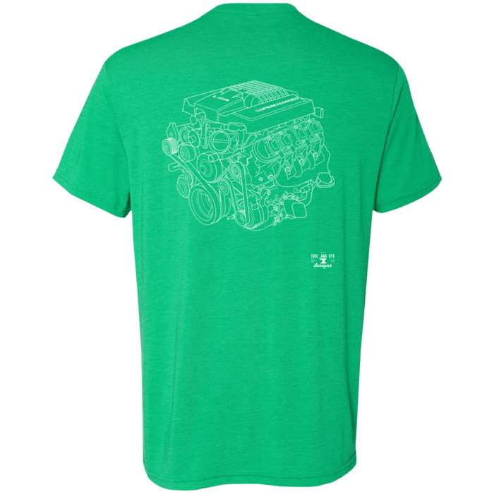 LSA Supercharged Engine Blueprint Series Tri-blend T-shirt front and rear print