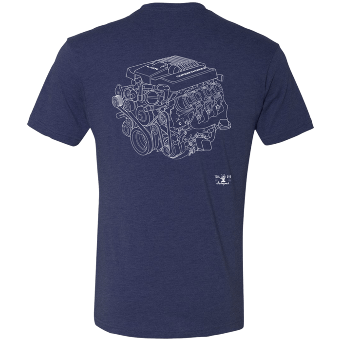 Supercharged LSA Engine Blueprint Series Tri-blend T-shirt Front Logo and Rear Print