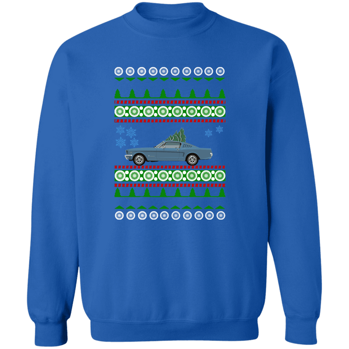 Ford Mustang 1965 Fastback Ugly Christmas Sweater Sweatshirt Blue Silver