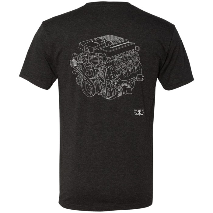 LSA Supercharged Engine Blueprint Series Tri-blend T-shirt front and rear print