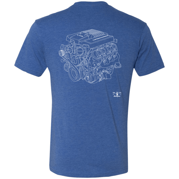 Supercharged LSA Engine Blueprint Series Tri-blend T-shirt Front Logo and Rear Print