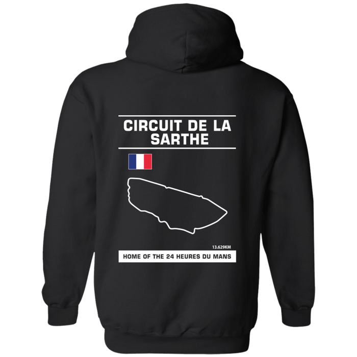 Circuit De La Sarthe 24 Heures Du Mans Track Outline Series Hoodie Front and Rear Print V3