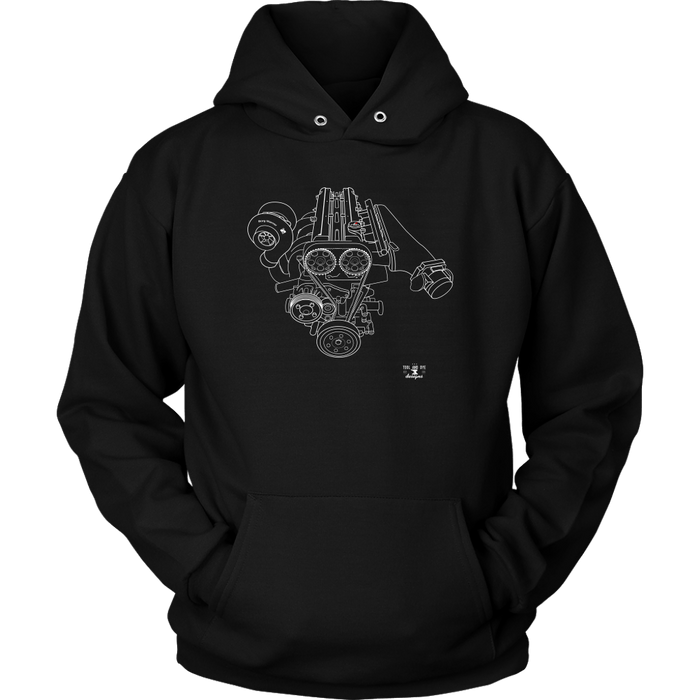 Toyota 2JZ Engine Blueprint Series Big Turbo T-shirt and Hoodie