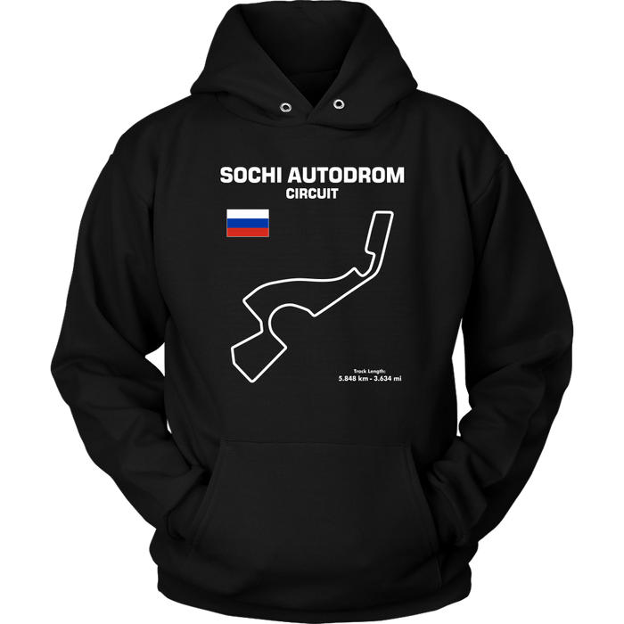 Sochi Autodrom Circuit Track Outline Series T-shirt and Hoodie