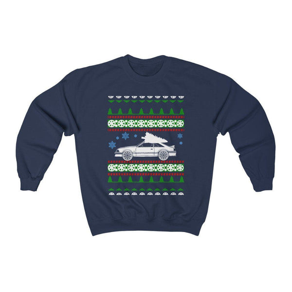 1980's mustang ugly christmas sweater navy