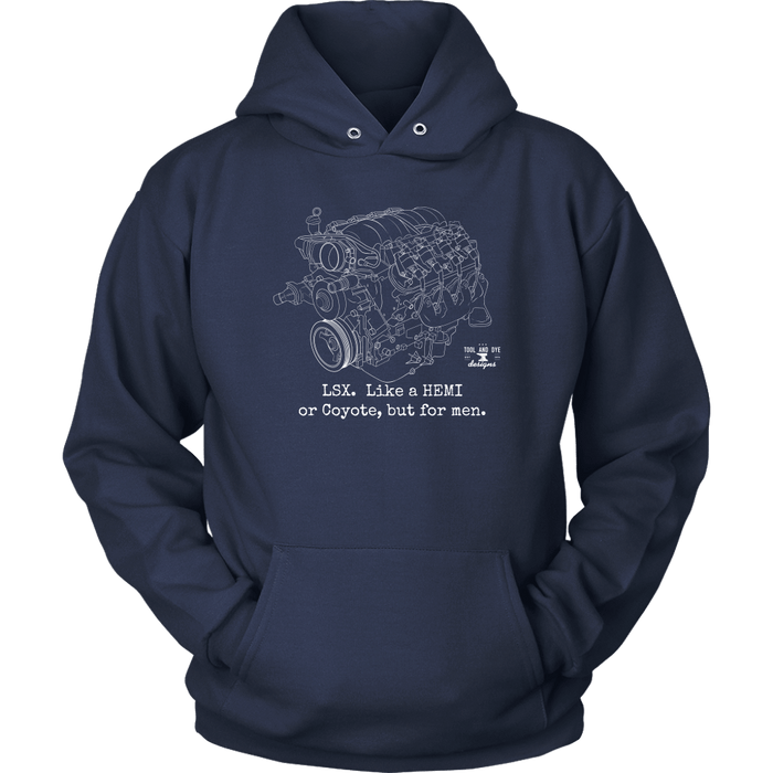 Engine Blueprint Series LSX like a HEMI or Coyote but for men t-shirt or hoodie