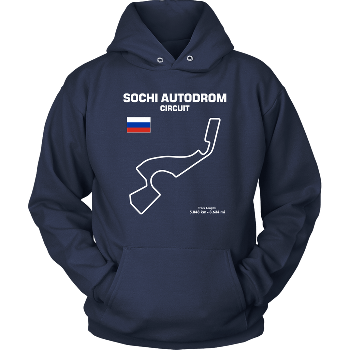 Sochi Autodrom Circuit Track Outline Series T-shirt and Hoodie