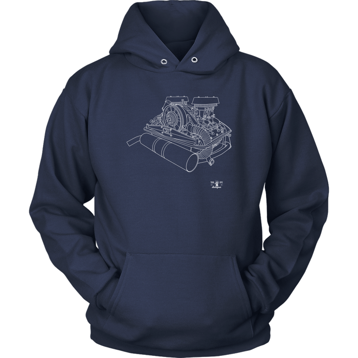 V2 Engine Blueprint Series Air Cooled Engine Blueprint Illustration Series t-shirt