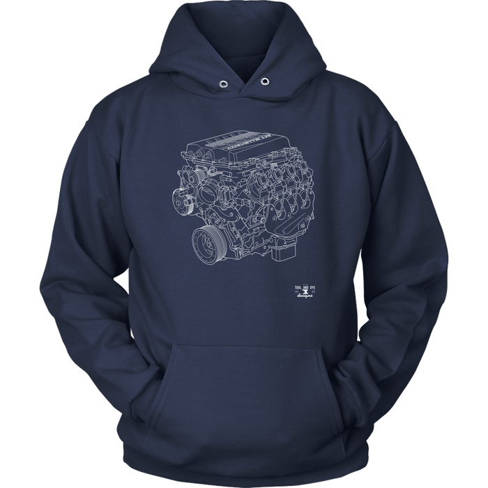 Engine Blueprint Series V8 LT5 ZR1 T-shirt and Hoodie