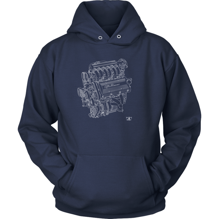 Engine Blueprint Series V6 Alfa Romeo T-shirt and Hoodie