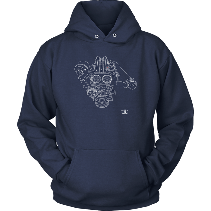 Toyota 2JZ Engine Blueprint Series Big Turbo T-shirt and Hoodie