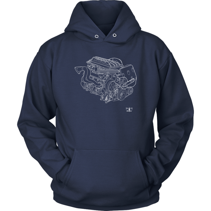 Engine Blueprint Series GM Corvette C8 LT2 V8 T-shirt and Hoodie