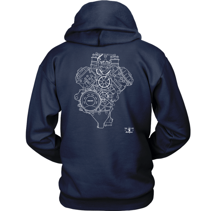 Engine Blueprint Series Ducati V4 Panigale front and rear print T-shirt and Hoodie