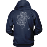 Engine Blueprint Series Ducati V4 Panigale front and rear print T-shirt and Hoodie