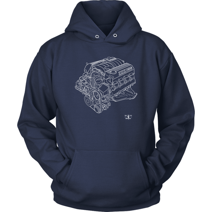 Engine Blueprint Illustration Hoodie like a Hemi 6.4L 392