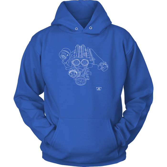 Toyota 2JZ Engine Blueprint Series Big Turbo T-shirt and Hoodie