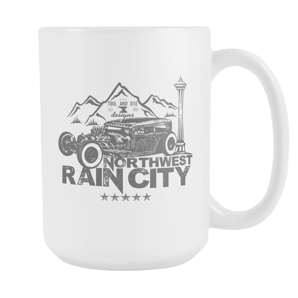 Northwest Rain City Ratrod Coffee Mug White 15 oz