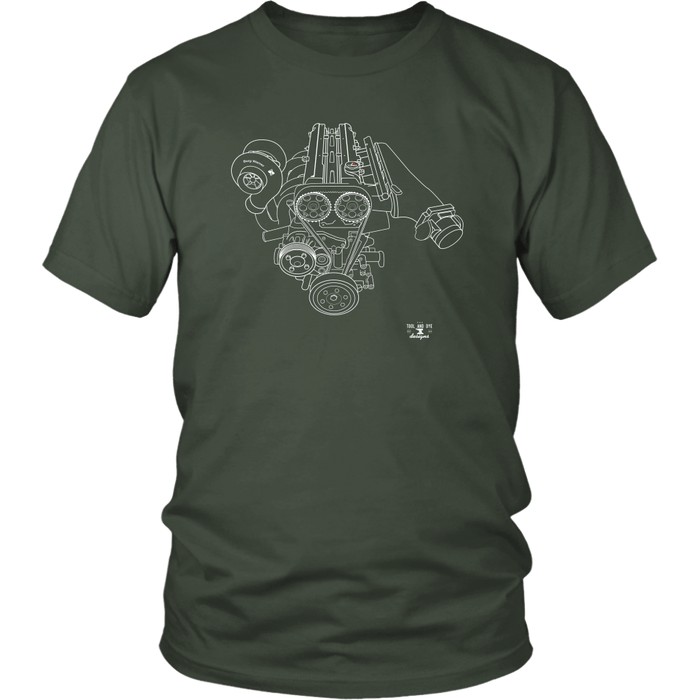 Toyota 2JZ Engine Blueprint Series Big Turbo T-shirt and Hoodie