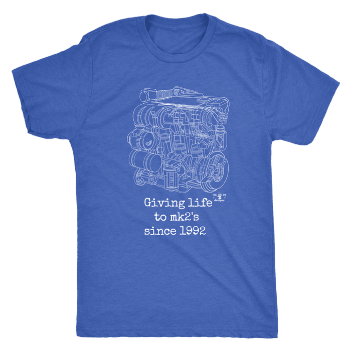 german car engine engine blueprint illustration giving life to mk2's t-shirt mens and womens