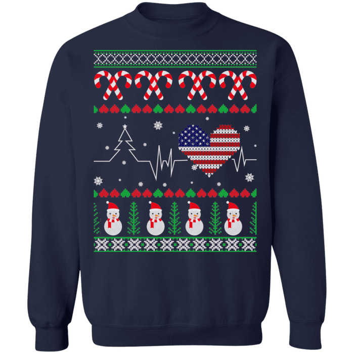 USA American Flag Heartbeat Ugly Christmas Sweater sweatshirt