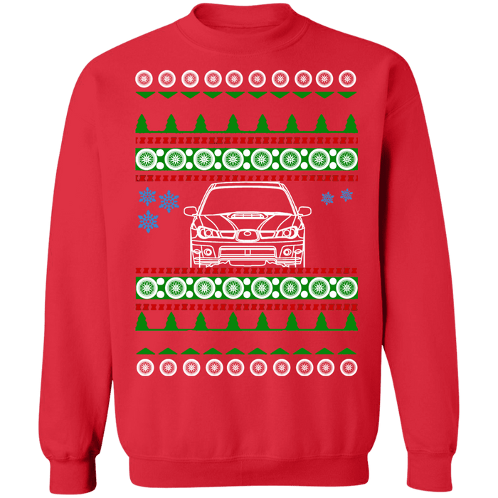 Japanese Car WRX STI Hawkeye front view ugly christmas sweater