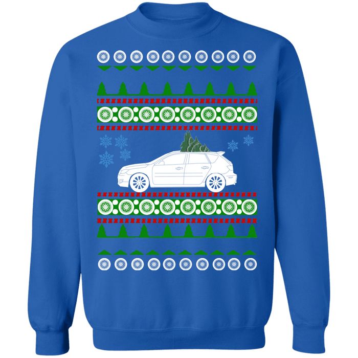 Car like a Mazda Speed 3 Ugly Christmas sweater Sweatshirt 2007 updated tree and wheels