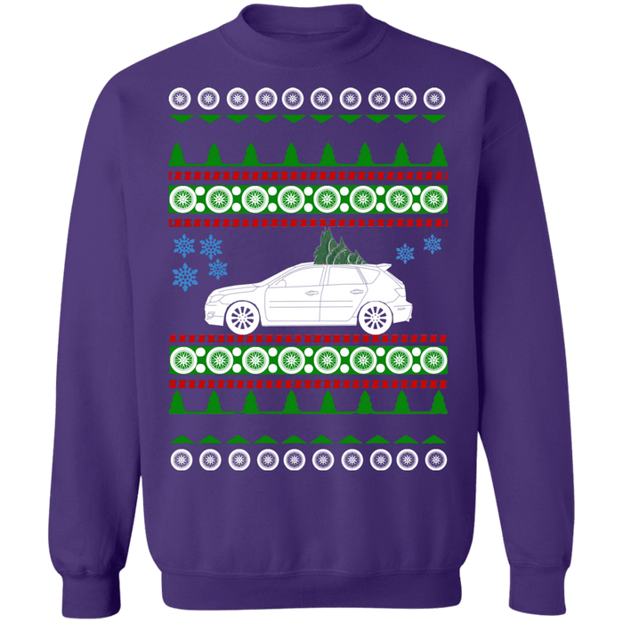 Car like a Mazda Speed 3 Ugly Christmas sweater Sweatshirt 2007 updated tree and wheels