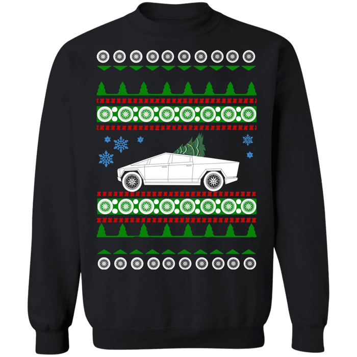 Electric Vehicle Truck like CyberTruck Ugly Christmas Sweatshirt sweatshirt