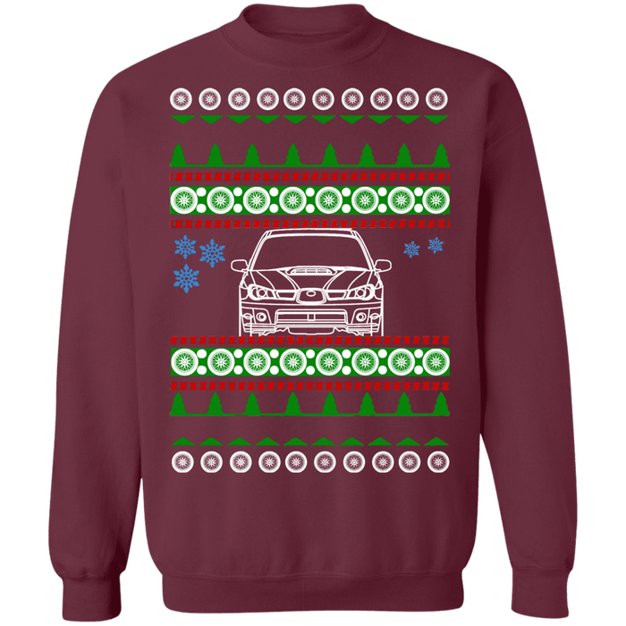 Japanese Car WRX STI Hawkeye front view ugly christmas sweater