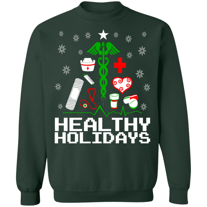 Healthy Holidays Christmas Tree Nursing Ugly Christmas Sweater Sweatshirt