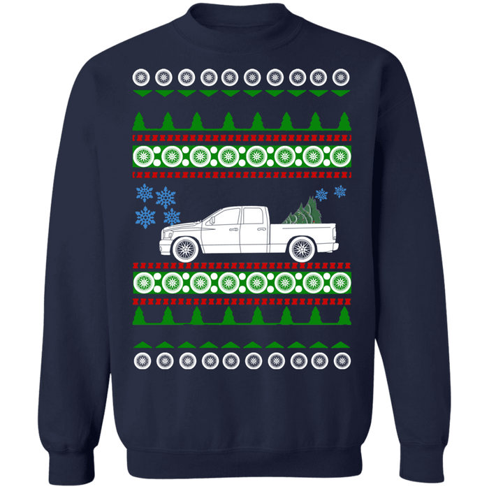 american car or truck like a  Ram 1500 3rd gen ugly christmas sweater