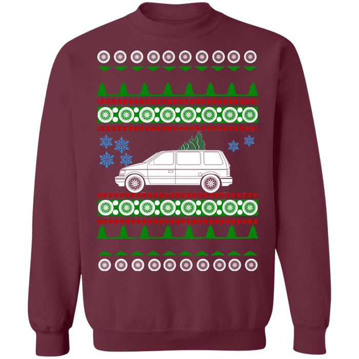 american car or truck like a  caravan 1st gen ugly christmas sweater