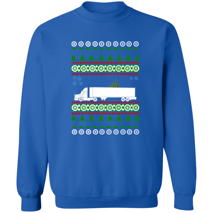 Semi Truck Ugly Christmas Sweater Sweatshirt Conventional single axle