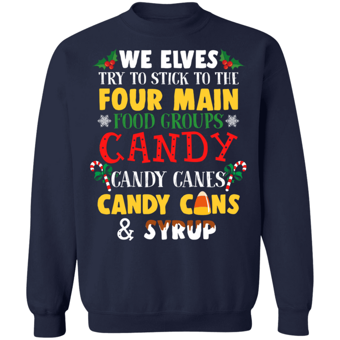 Elves 4 main food groups ugly christmas sweater sweatshirt