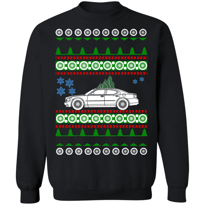 2008 6th gen american car or truck like a  Charger ugly christmas sweater