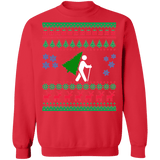 Hiker with Christmas Tree ugly holiday sweater sweatshirt